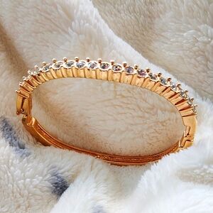 Swarovski Gold-tone and Crystal Bangle Clamper Bracelet